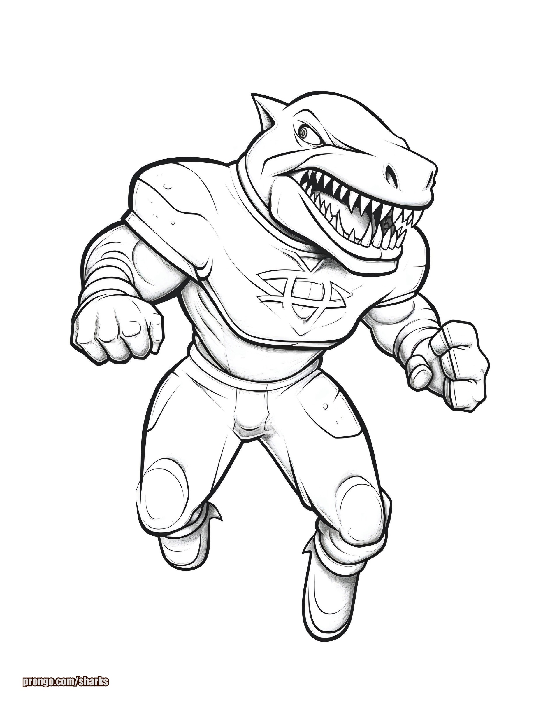A strong superhero shark flying forward