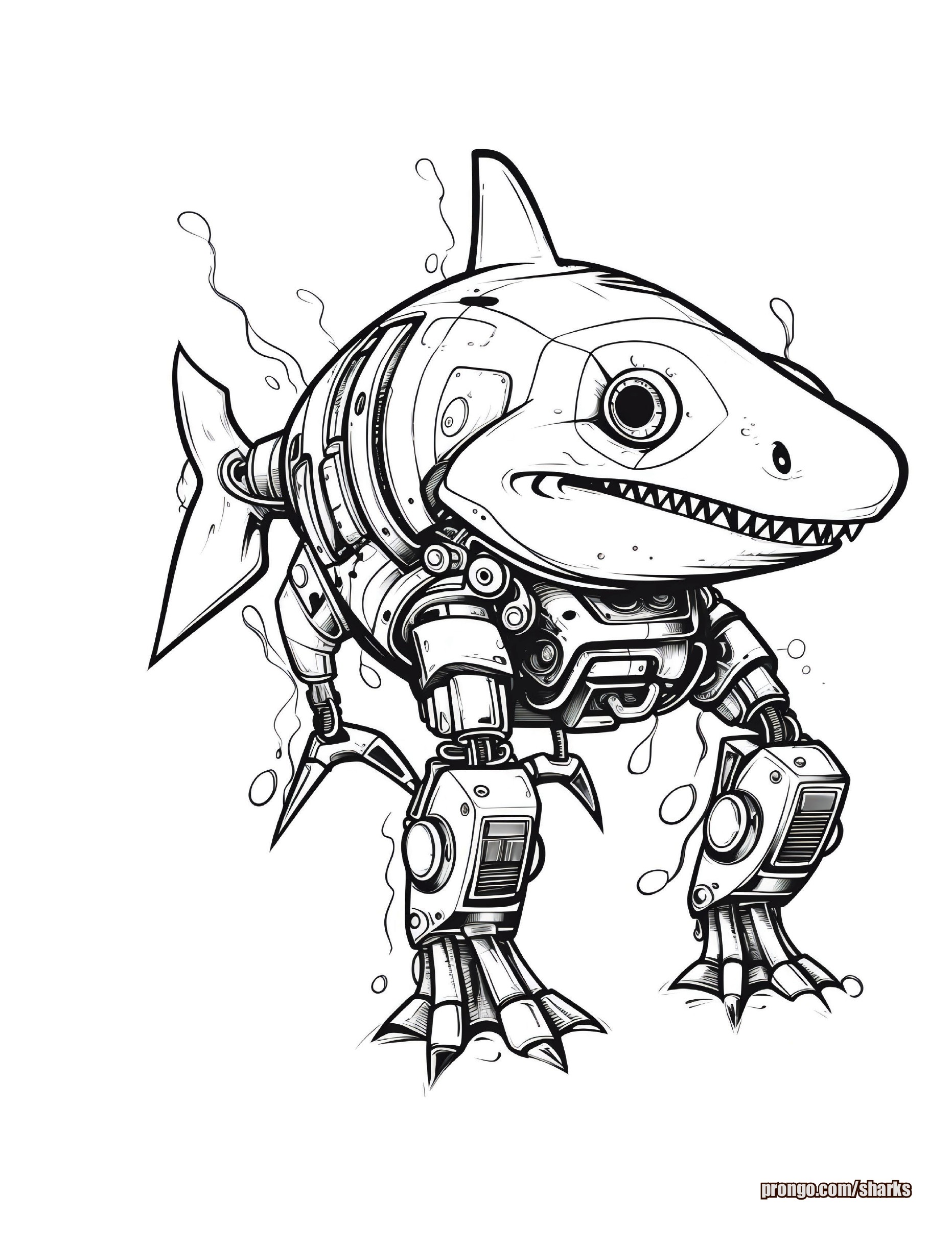A mechanical robot shark with jointed legs