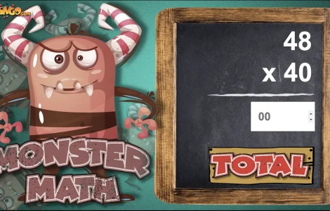 a cartoon monster with horns and a chalkboard