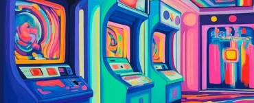 a colorful room with arcade machines
